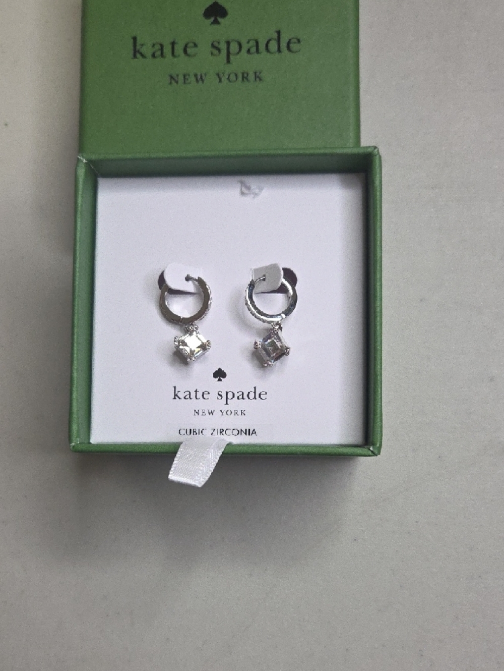kate spade silver hoop earrings with clear stone drops - Picture 3 of 3